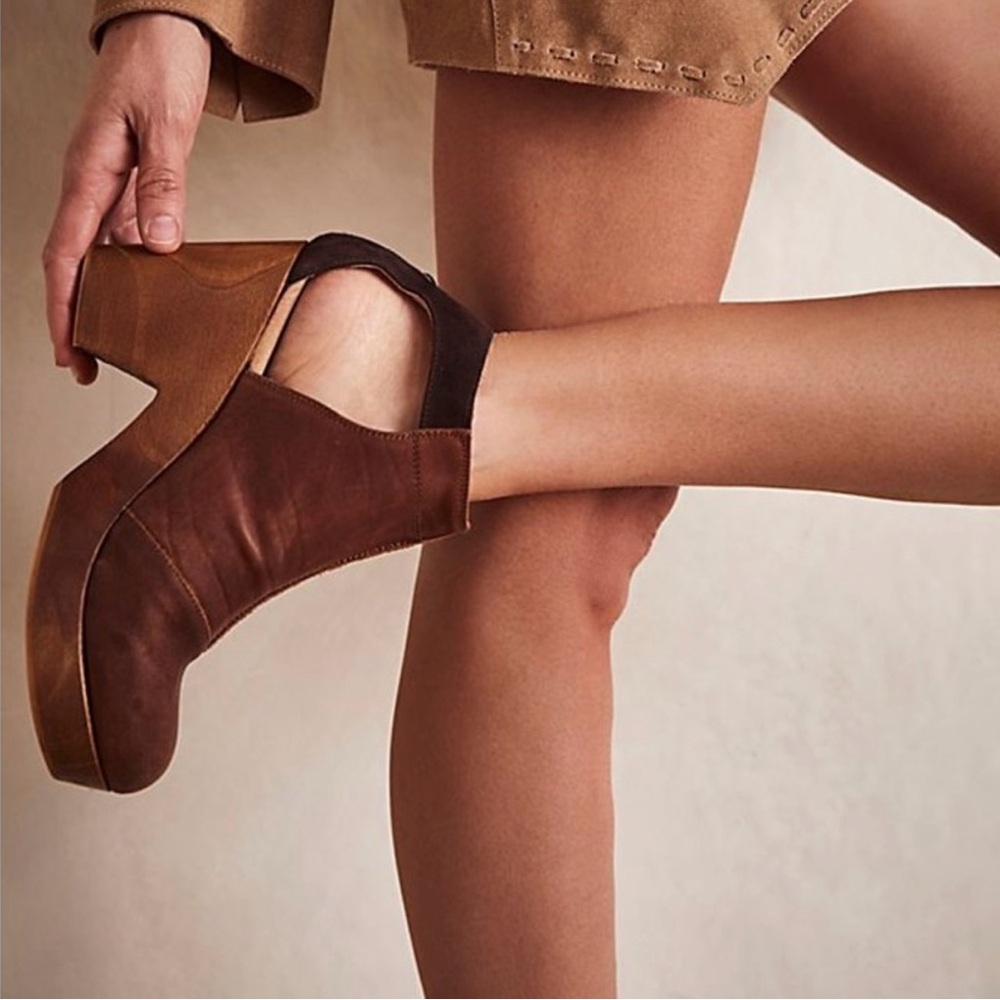 FREE PEOPLE Women's Brown Leather Platform Shoes